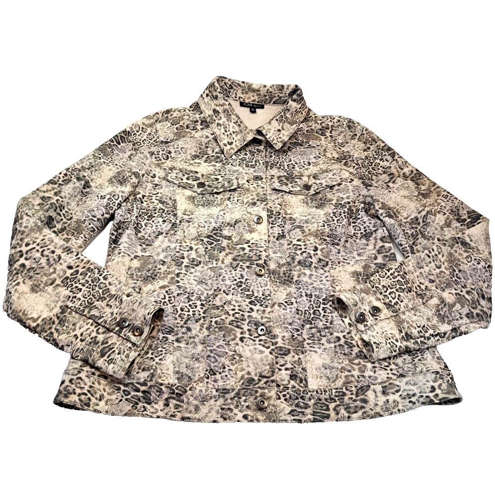 E39 By Eric Lightweight Animal‎ Print Jacket Women's 12 Stretch Fitted Unlined